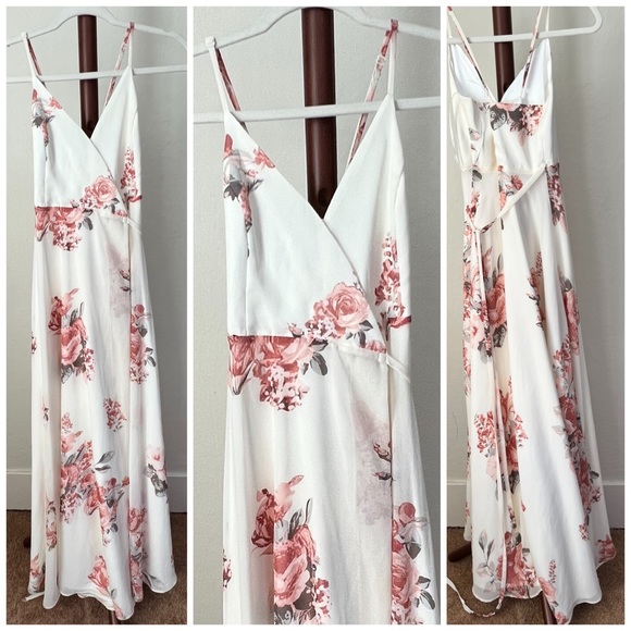 Lulus Elegantly Inclined Cream Floral Print Wrap Maxi Dress size xs - Picture 5 of 11